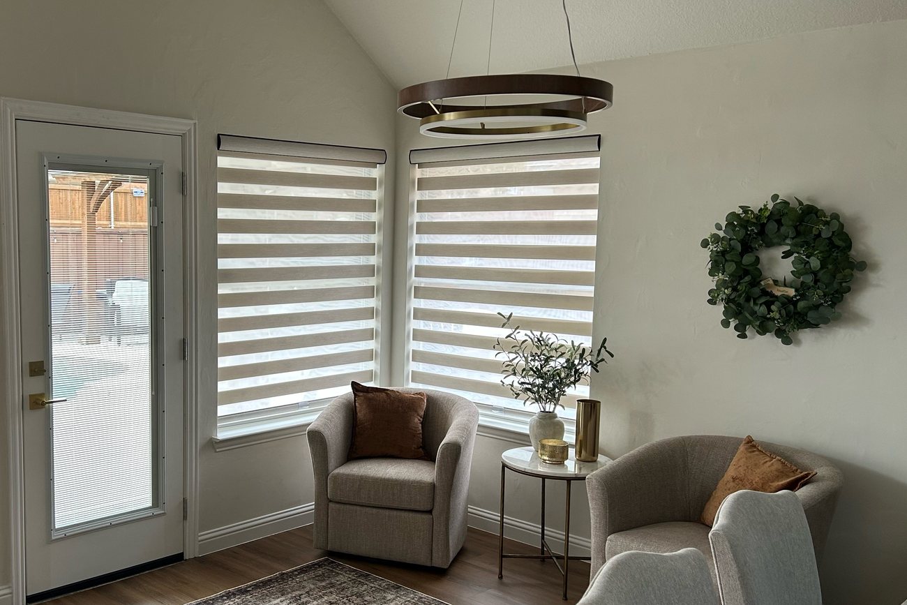 Custom banded shades after installation by Love Is Blinds Arizona